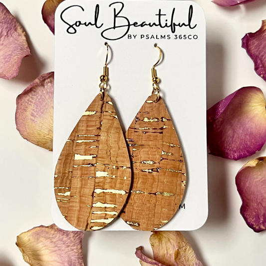 ELONGATED CORK LEATHER TEARDROP EARRING