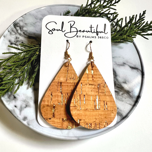 TEARDROP CORK LEATHER EARRING