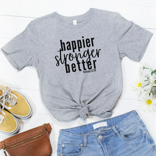 Happier Stronger Better Unisex Tee - Athletic Gray