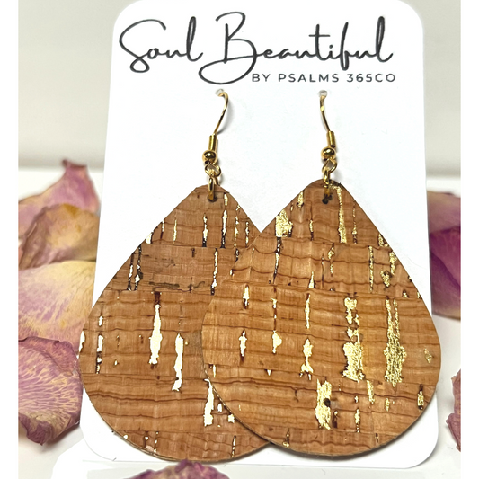 WIDE CORK LEATHER TEARDROP EARRING